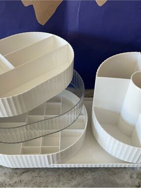 White Rotating Makeup Organizer Carousel by